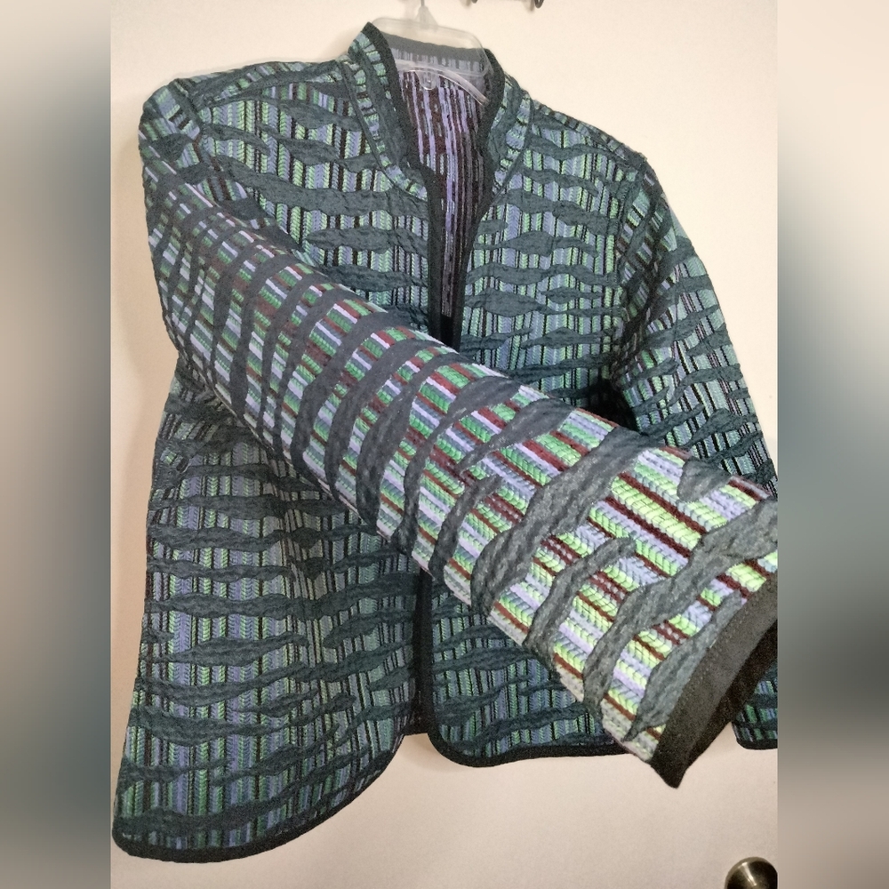 Trimdin (Size L/XL) Multicolored Tapestry Pattern 1-Button LS Reversible Jacket - Picture 12 of 16